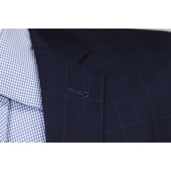 Indochino Custom Blazer Navy Blue Windowpane 2-Btn Wool Jacket 38S - Picture 5 of 10